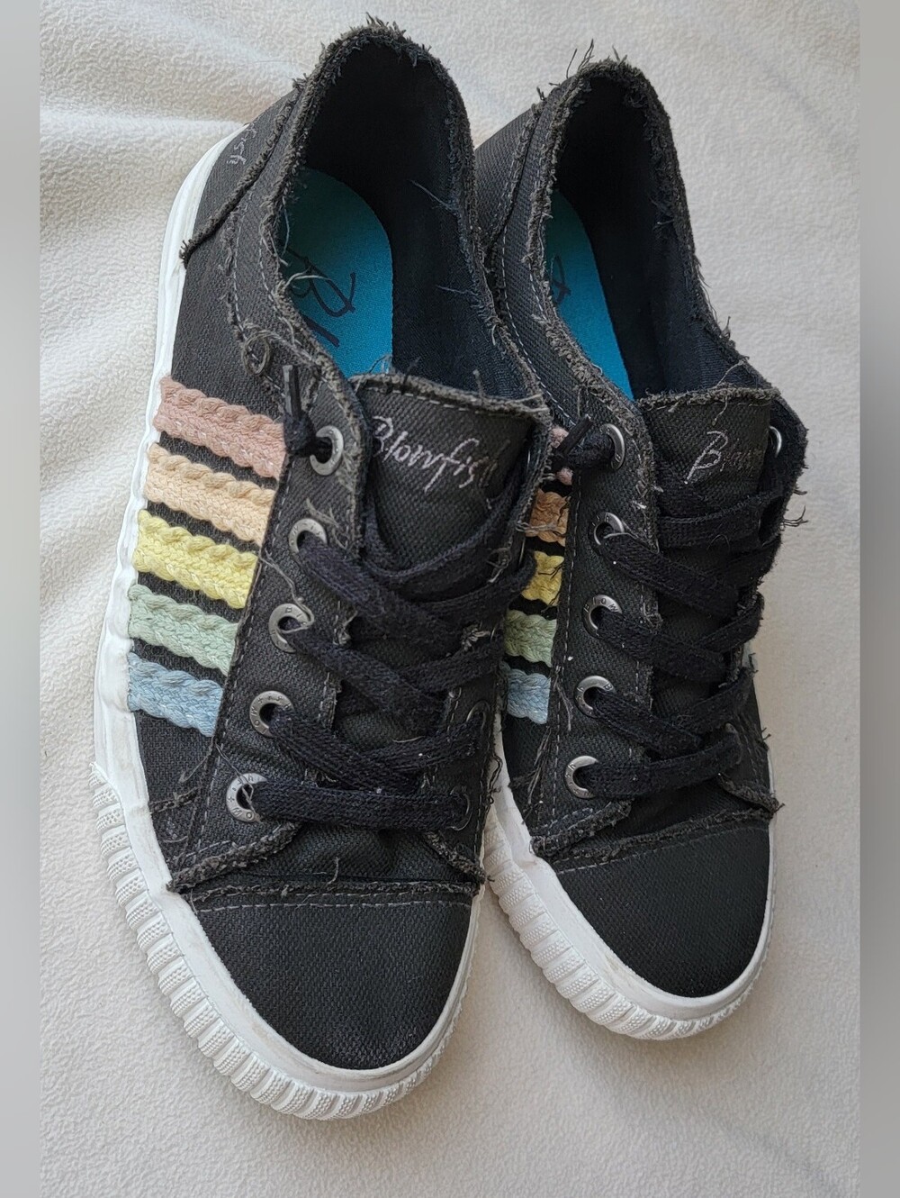 Blowfish Malibu Women's Black Canvas Sneakers with Pastel Stripes